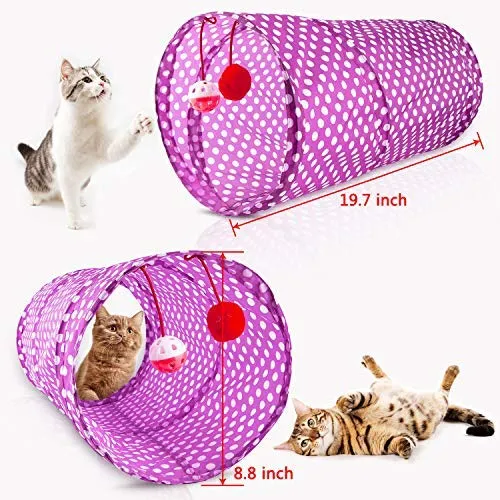MIBOTE 24 piezas de juguetes para gatos, juguetes de gato, surtidos, túnel de 2 vías, pescado, molinillo de plumas interactivo, ratón esponjoso, jaula de ratones, bolas de arcoíris arrugadas campanas juguetes para cachorro gatito, Básico