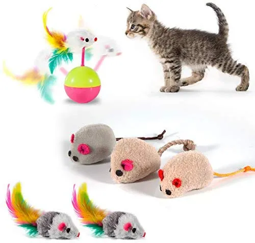 MIBOTE 24 piezas de juguetes para gatos, juguetes de gato, surtidos, túnel de 2 vías, pescado, molinillo de plumas interactivo, ratón esponjoso, jaula de ratones, bolas de arcoíris arrugadas campanas juguetes para cachorro gatito, Básico