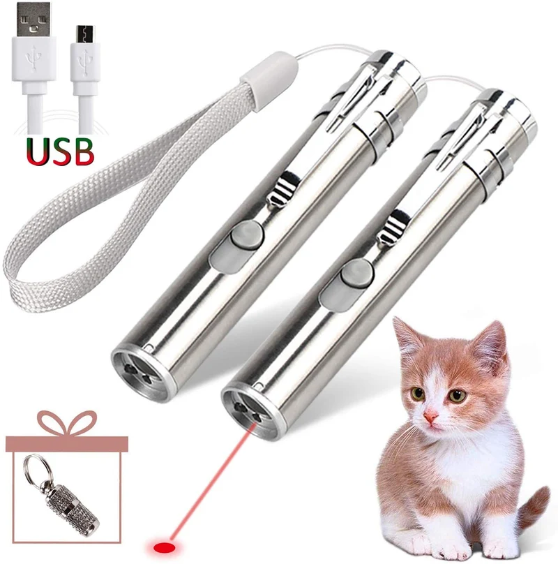 ¡Vamos! Herramienta de entrenamiento para mascotas recargable, 3 modos, juguete ligero para gatos (2 paquetes) + una etiqueta para mascotas