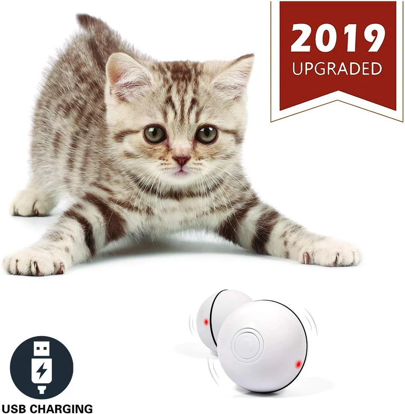 Yofun Juguete interactivo inteligente para gato, versión más reciente de bola giratoria de 360 grados, juguete recargable por USB, luz LED giratoria integrada, estimula el instinto de caza para tu gatito