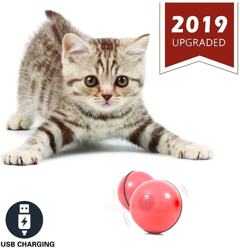 Yofun Juguete interactivo inteligente para gato, versión más reciente de bola giratoria de 360 grados, juguete recargable por USB, luz LED giratoria integrada, estimula el instinto de caza para tu gatito