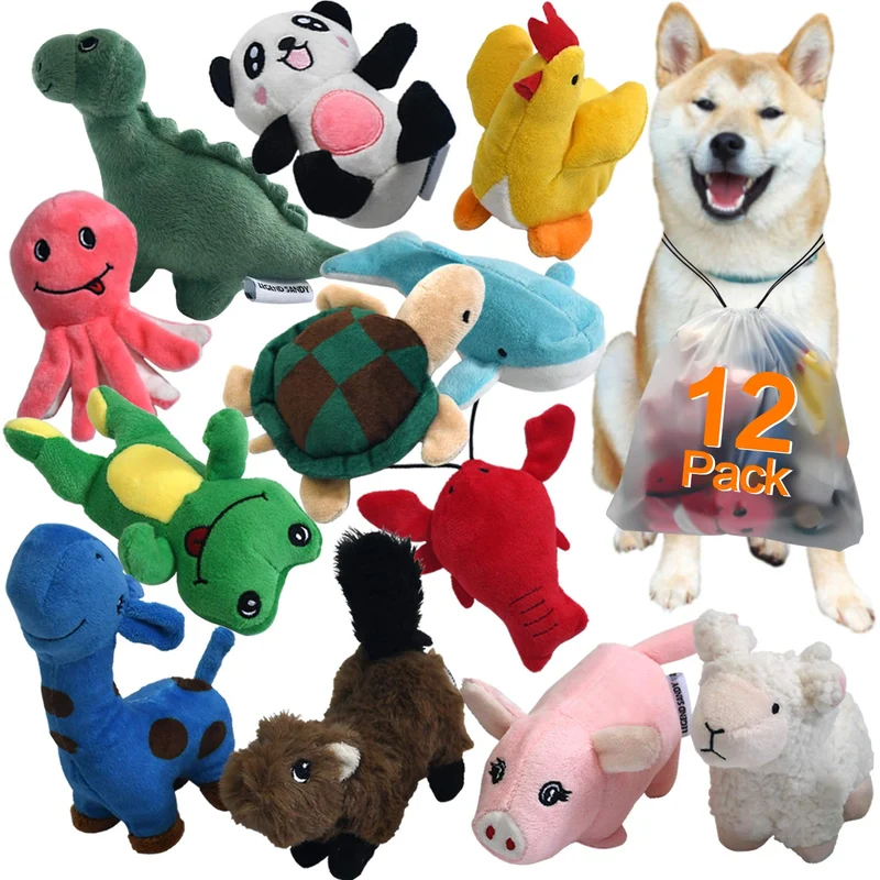 LEGEND SANDY Juguete de peluche para perro, juguete para cachorro de peluche, 12 juguetes para perros a granel con chirridos, lindo juguete suave para perros pequeños y medianos