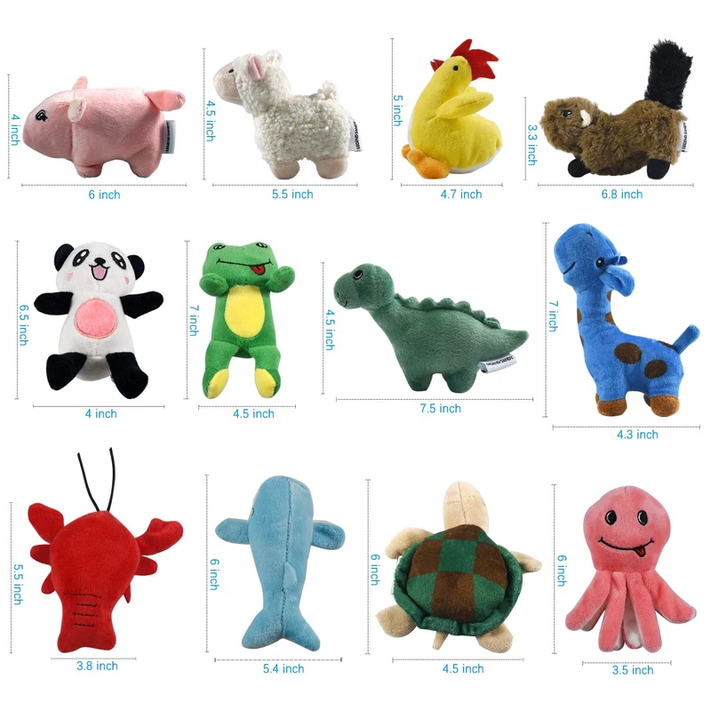 LEGEND SANDY Juguete de peluche para perro, juguete para cachorro de peluche, 12 juguetes para perros a granel con chirridos, lindo juguete suave para perros pequeños y medianos