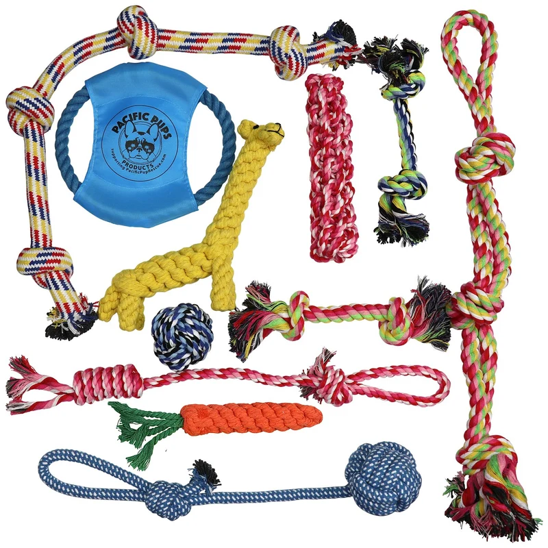 Pacific Pups Products - Juguetes de Cuerda para perro, para masticadores agresivos, juego de 11 juguetes para perros casi indestructibles, juguetes de cuerda