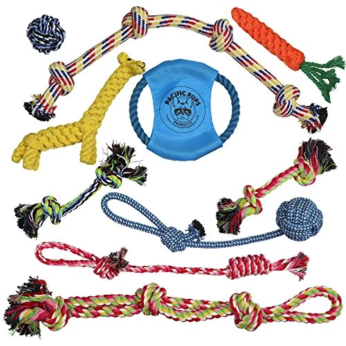 Pacific Pups Products - Juguetes de Cuerda para perro, para masticadores agresivos, juego de 11 juguetes para perros casi indestructibles, juguetes de cuerda