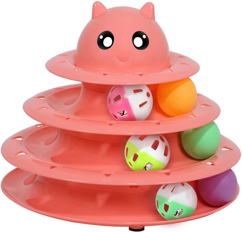 UPSKY - Juguete para gato, juguete para gatos, 3 niveles, torres, pistas, rodillo con seis bolas de colores interactivos, juguete para gatito, divertido, ejercicio mental y físico, rompecabezas