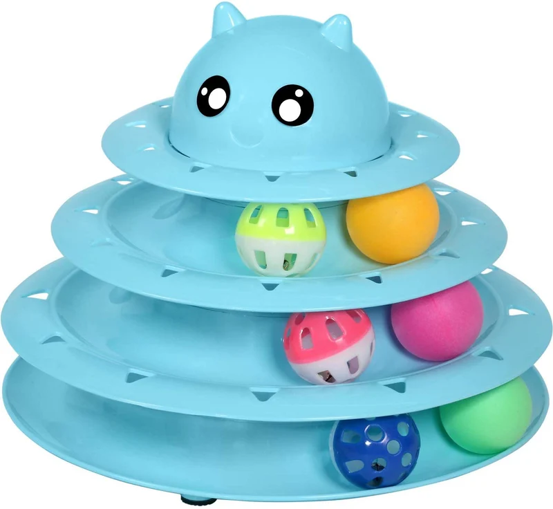 UPSKY - Juguete para gato, juguete para gatos, 3 niveles, torres, pistas, rodillo con seis bolas de colores interactivos, juguete para gatito, divertido, ejercicio mental y físico, rompecabezas