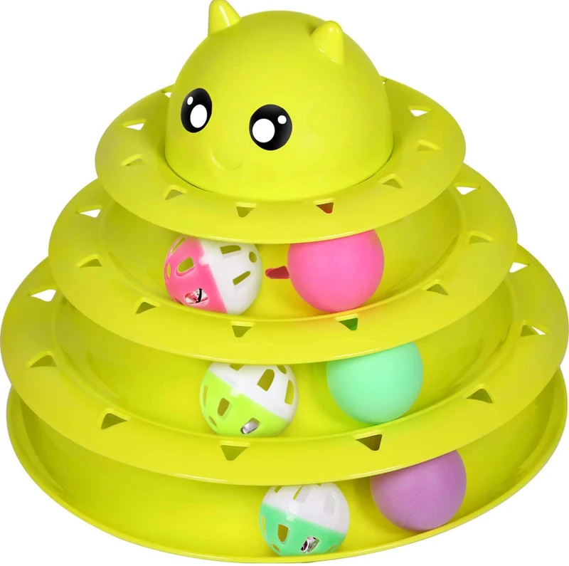 UPSKY - Juguete para gato, juguete para gatos, 3 niveles, torres, pistas, rodillo con seis bolas de colores interactivos, juguete para gatito, divertido, ejercicio mental y físico, rompecabezas
