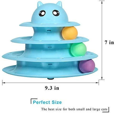 UPSKY - Juguete para gato, juguete para gatos, 3 niveles, torres, pistas, rodillo con seis bolas de colores interactivos, juguete para gatito, divertido, ejercicio mental y físico, rompecabezas