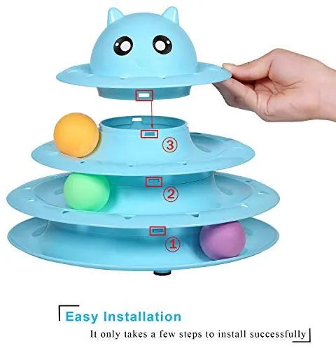 UPSKY - Juguete para gato, juguete para gatos, 3 niveles, torres, pistas, rodillo con seis bolas de colores interactivos, juguete para gatito, divertido, ejercicio mental y físico, rompecabezas