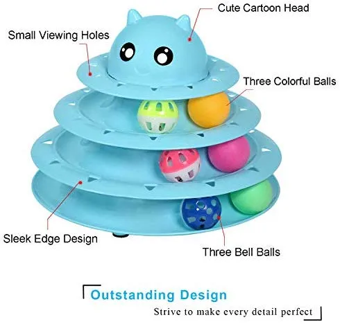 UPSKY - Juguete para gato, juguete para gatos, 3 niveles, torres, pistas, rodillo con seis bolas de colores interactivos, juguete para gatito, divertido, ejercicio mental y físico, rompecabezas