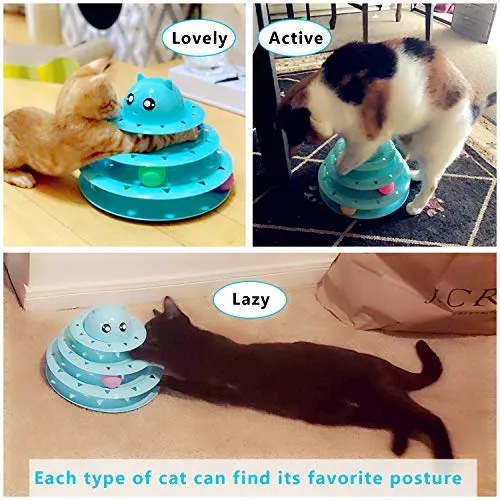 UPSKY - Juguete para gato, juguete para gatos, 3 niveles, torres, pistas, rodillo con seis bolas de colores interactivos, juguete para gatito, divertido, ejercicio mental y físico, rompecabezas