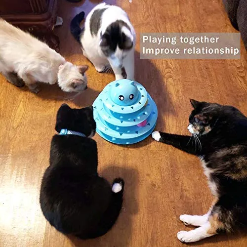 UPSKY - Juguete para gato, juguete para gatos, 3 niveles, torres, pistas, rodillo con seis bolas de colores interactivos, juguete para gatito, divertido, ejercicio mental y físico, rompecabezas