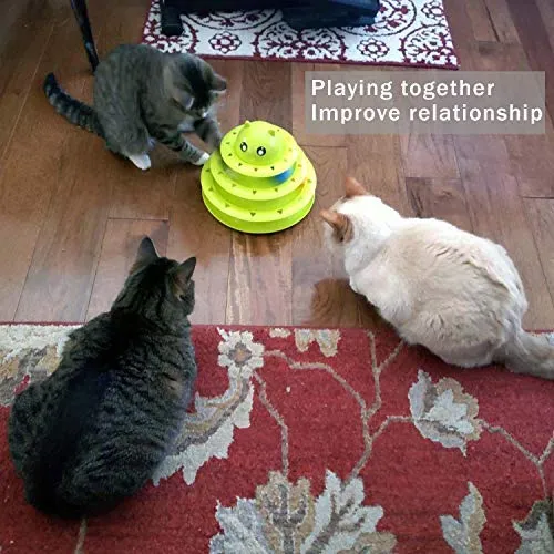 UPSKY - Juguete para gato, juguete para gatos, 3 niveles, torres, pistas, rodillo con seis bolas de colores interactivos, juguete para gatito, divertido, ejercicio mental y físico, rompecabezas