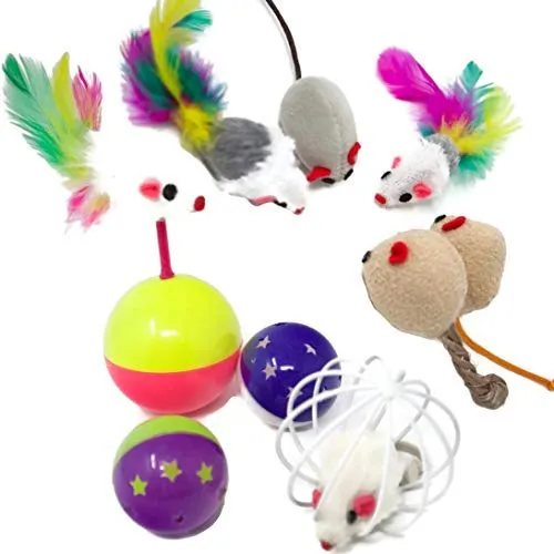Youngever 24 juguetes para gatos juguetes surtidos, túnel de 2 vías, plumas para gatos – juguete interactivo de plumas esponjoso ratón, pelotas para gato, cachorro, gatito