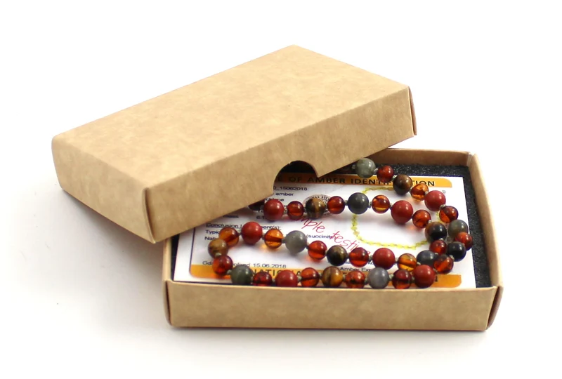 Collar de ámbar coñac, ojo de tigre y piedras preciosas