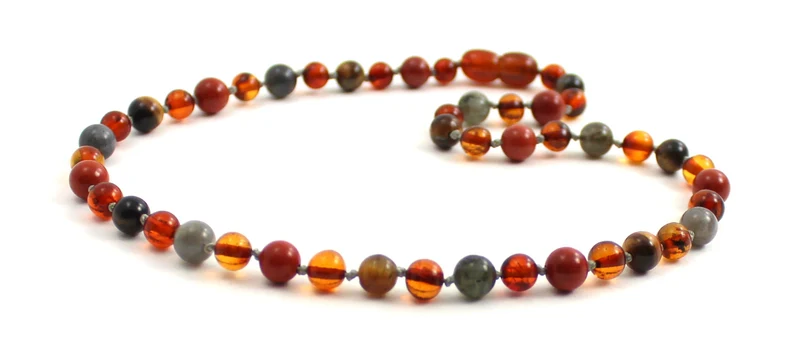 Collar de ámbar coñac, ojo de tigre y piedras preciosas