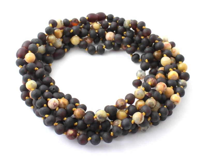 10 piezas de ámbar negro al por mayor collares de cereza cruda con ágata loca