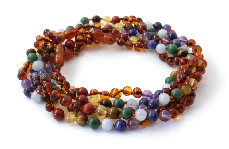10 piezas de ámbar coñac chakra collares al por mayor con piedras preciosas