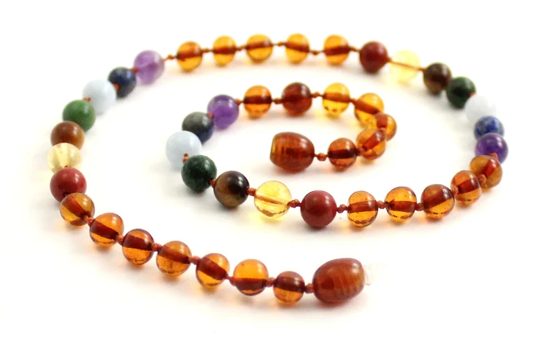 10 piezas de ámbar coñac chakra collares al por mayor con piedras preciosas