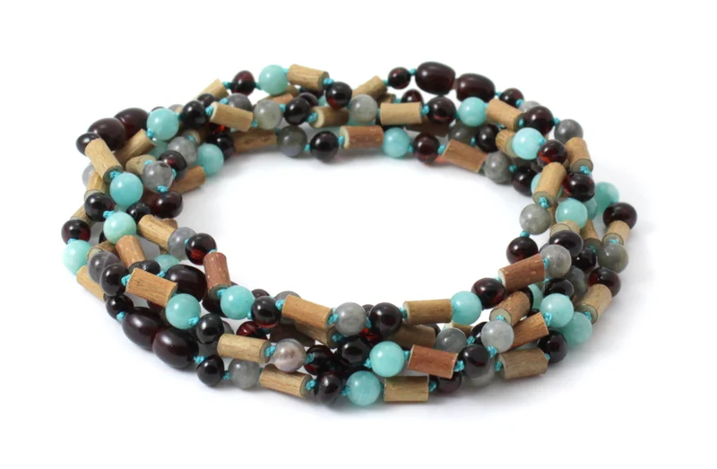 10 piezas de collares al por mayor de ámbar cereza con amazonita y avellano