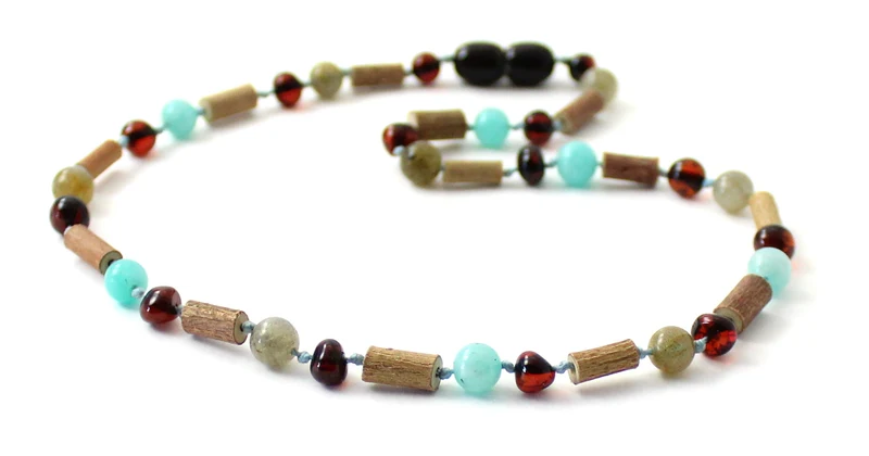 10 piezas de collares al por mayor de ámbar cereza con amazonita y avellano