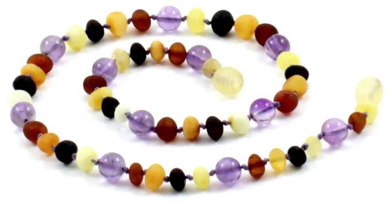 Collar multicolor de ámbar crudo y amatista