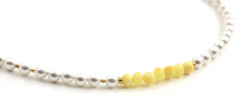 Collar Milky De Ámbar Con Plata Y Perlas De Concha