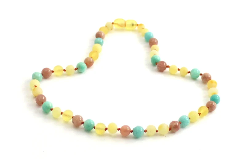 Collar de ámbar, amazonita verde y piedra solar