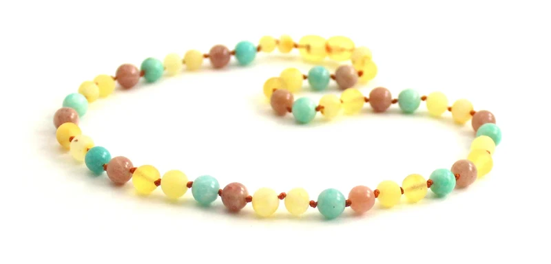 Collar de ámbar, amazonita verde y piedra solar