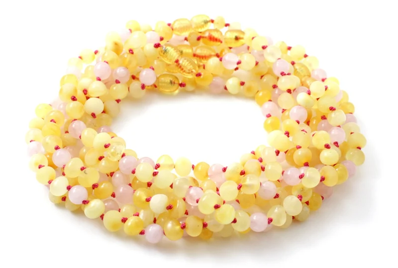 10 piezas de ámbar pulido lechoso y cuarzo rosa collares al por mayor