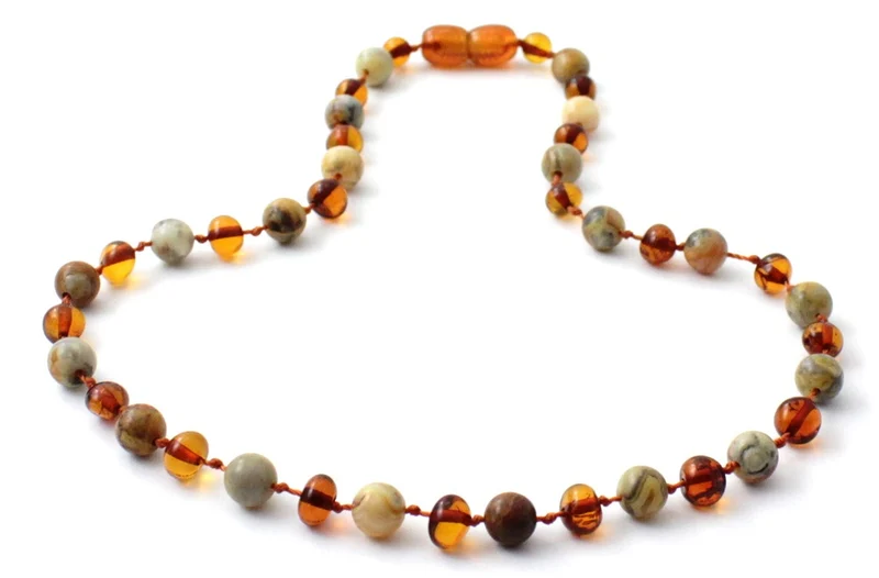 Collar Ámbar Coñac Pulido y Ágata Loca