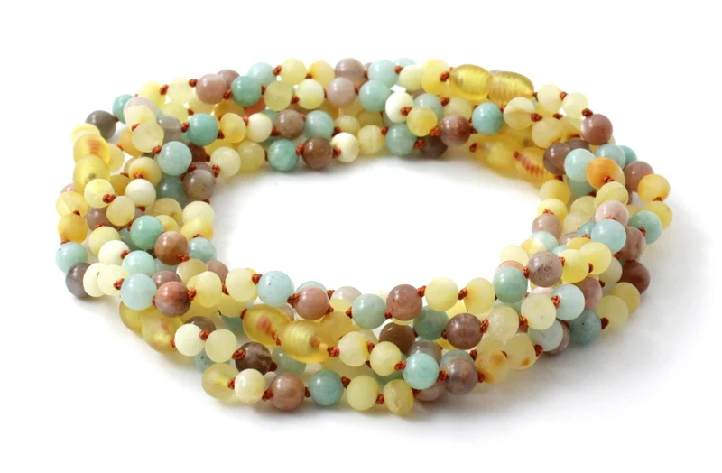 10 piezas de collares al por mayor de ámbar lechoso crudo, amazonita y piedra solar