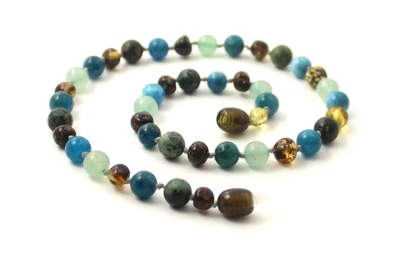 Collar Verde Ámbar Pulido, Apatita, Aventurina y Turquesa