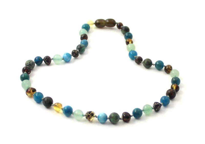 Collar Verde Ámbar Pulido, Apatita, Aventurina y Turquesa