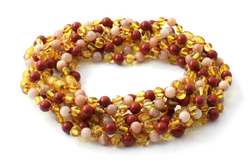 10 piezas de collares al por mayor de miel ámbar, jaspe rojo y piedra solar