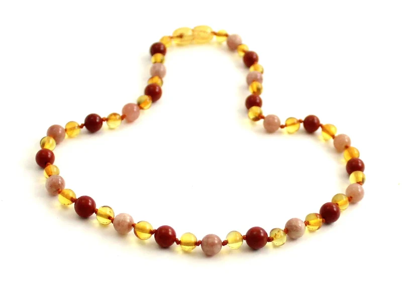 10 piezas de collares al por mayor de miel ámbar, jaspe rojo y piedra solar
