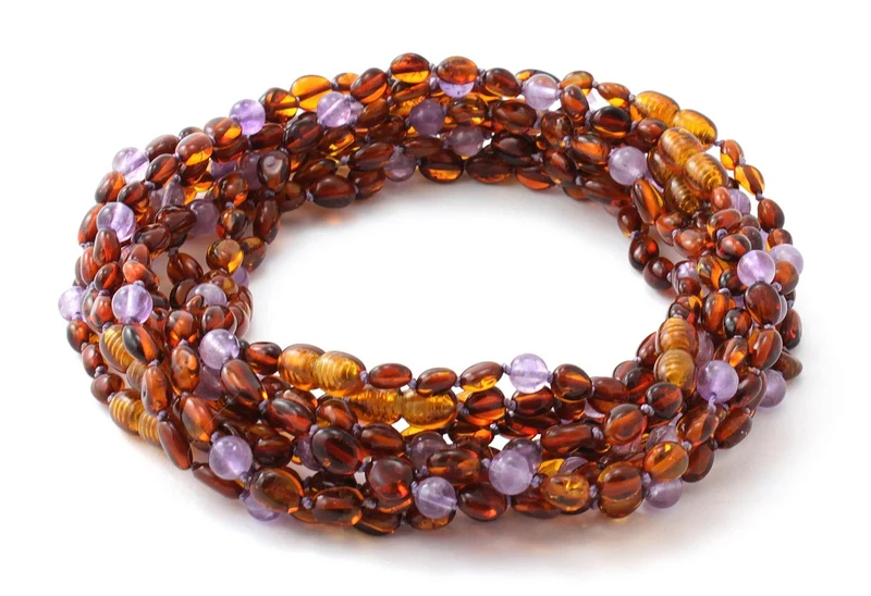 10 piezas de Amber Bean Cognac Collares al por mayor con amatista