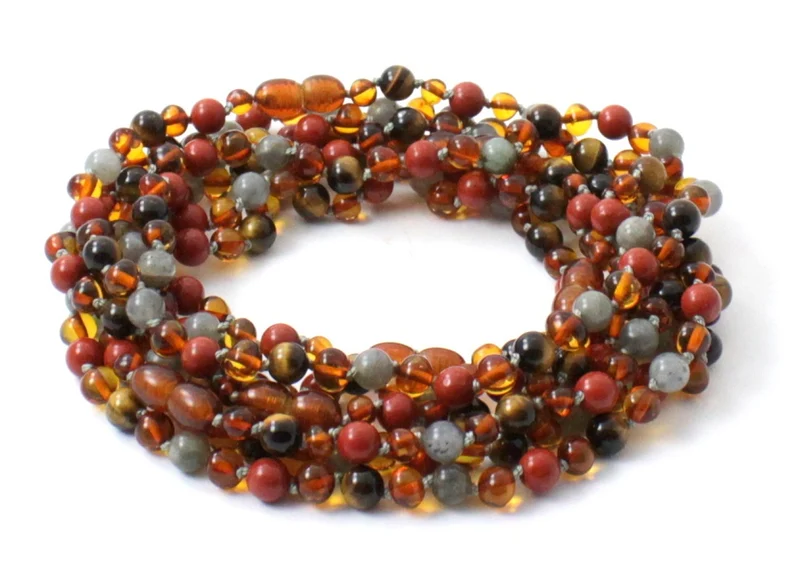 10 piezas de ámbar coñac, jaspe rojo y piedras preciosas collares al por mayor