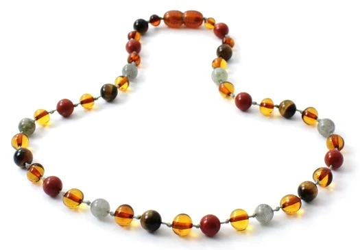10 piezas de ámbar coñac, jaspe rojo y piedras preciosas collares al por mayor