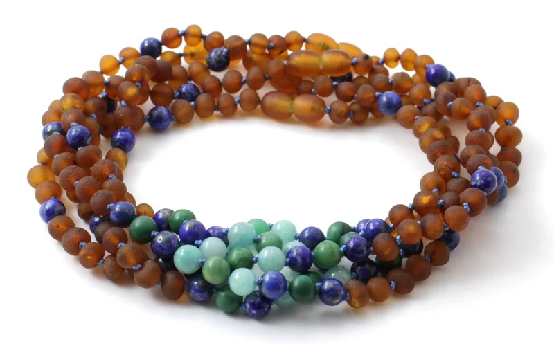 10 piezas de collares al por mayor de ámbar crudo, amazonita y piedras preciosas