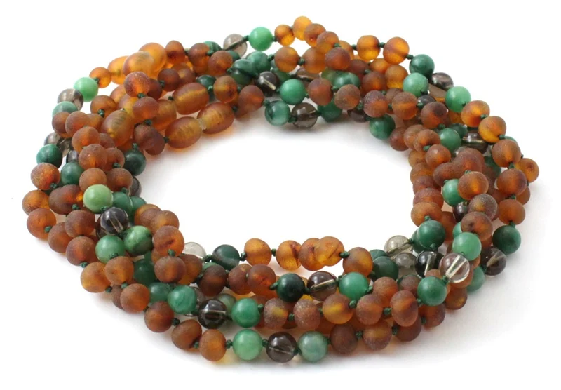 10 piezas de collares de ámbar al por mayor con jade y cuarzo ahumado