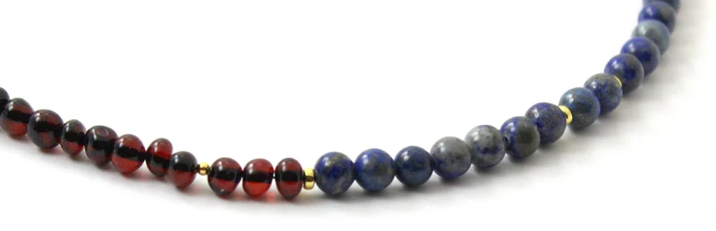 Collar Cereza Ámbar Con Lapislázuli Azul y Plata Dorada