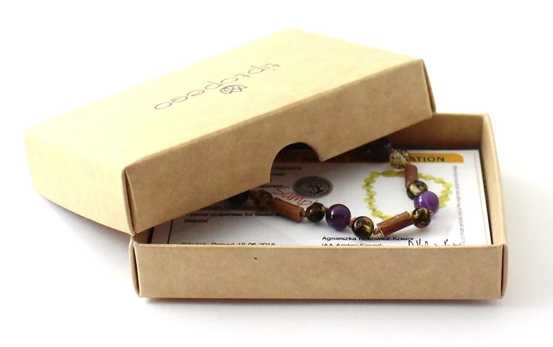 Pulsera de ámbar verde con avellana y amatista