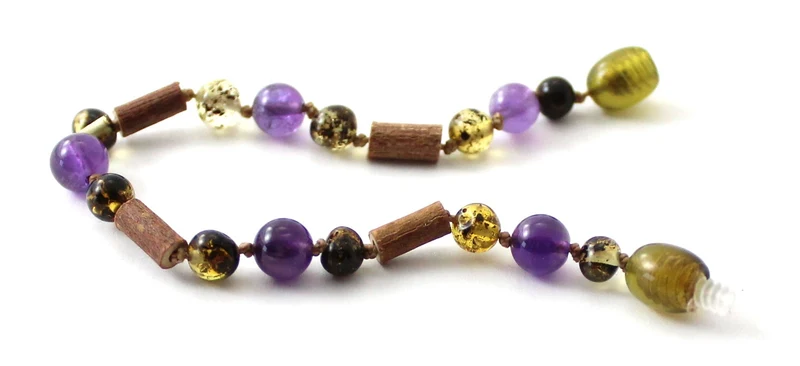 Pulsera de ámbar verde con avellana y amatista