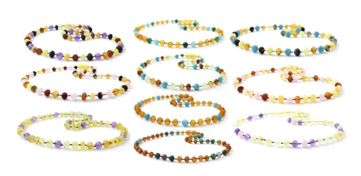 Lote de 10 piezas de collares de ámbar y piedras preciosas de diseño mixto