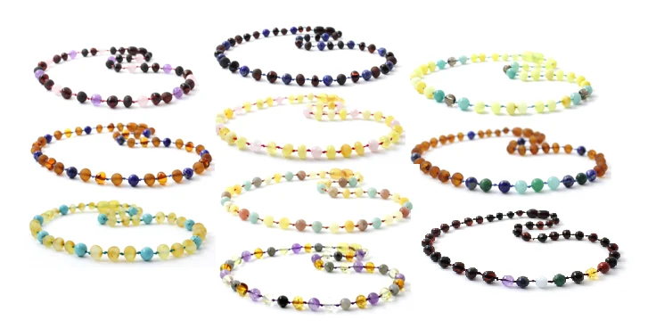Venta al por mayor de 10 piezas de collares de ámbar y piedras preciosas de patrón mixto