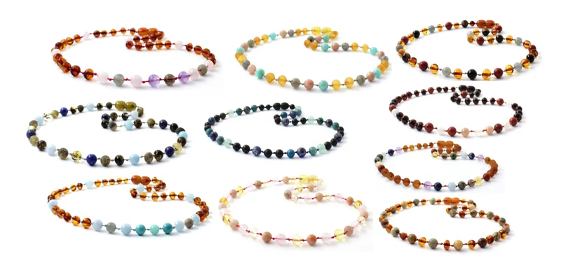 Lote al por mayor de 10 piezas de collares de ámbar y piedras preciosas de diseño mixto
