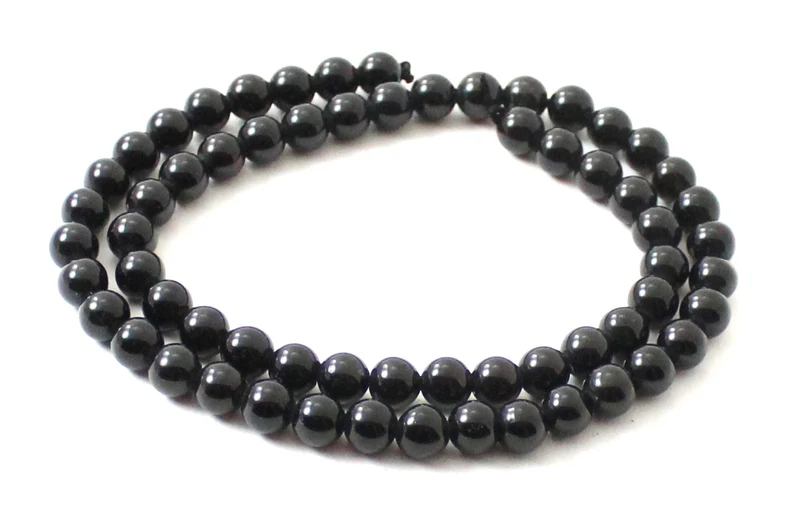 Hebras de cuentas negras redondas de obsidiana