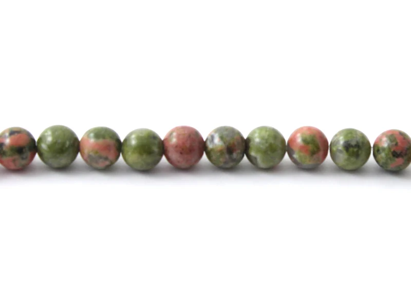 Hebras de piedras preciosas verdes redondas de Unakita